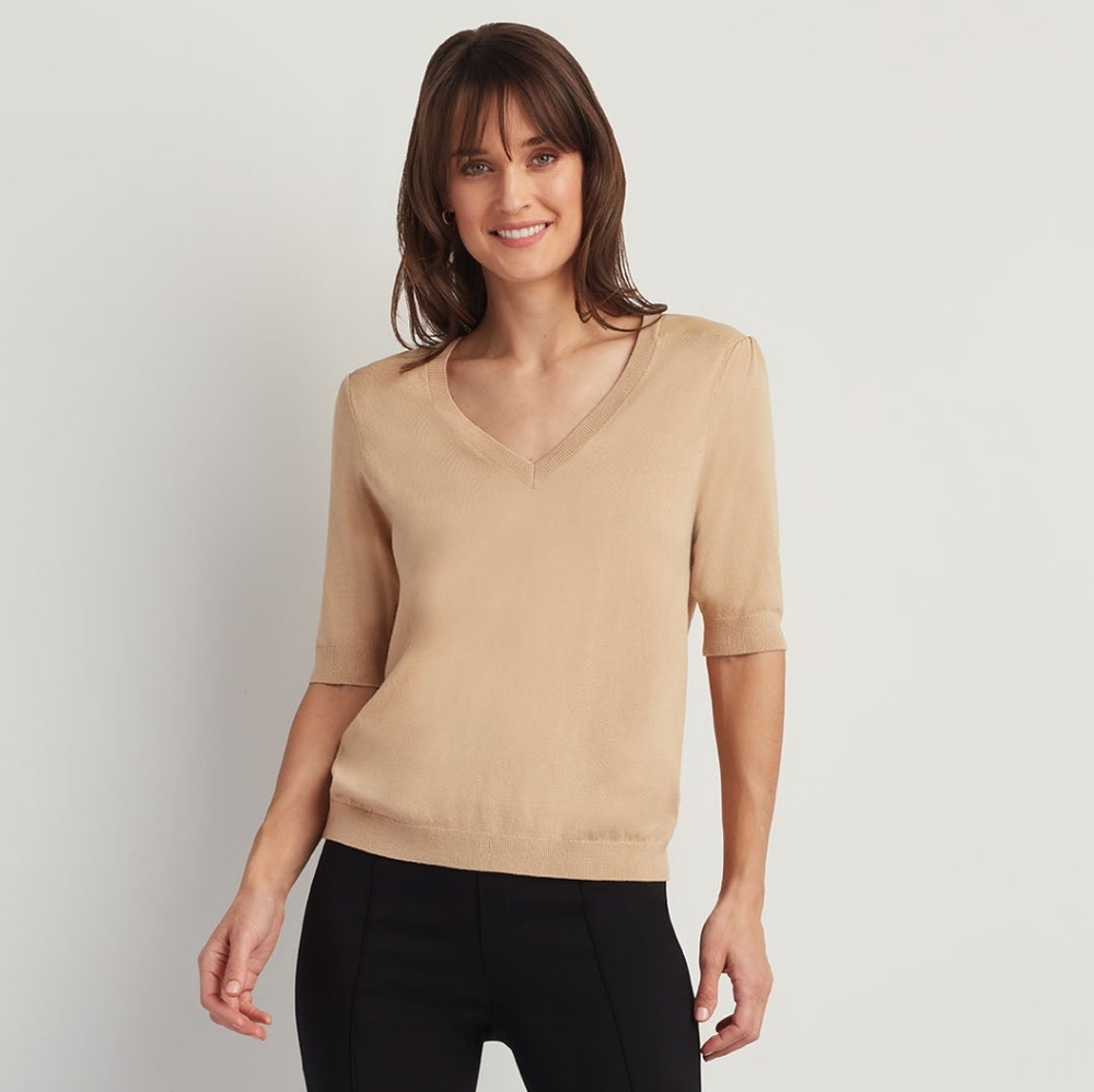 Ellen Tracey FAUX LEATHER TRIM SWEATER